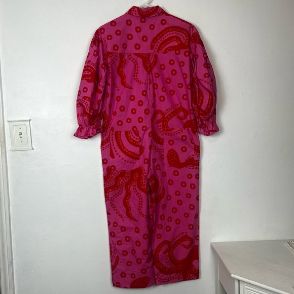 FARM RIO Octocool Octopus Print Puff Sleeve Romper Jumpsuit No Belt Sz XS Pink - Picture 3 of 6